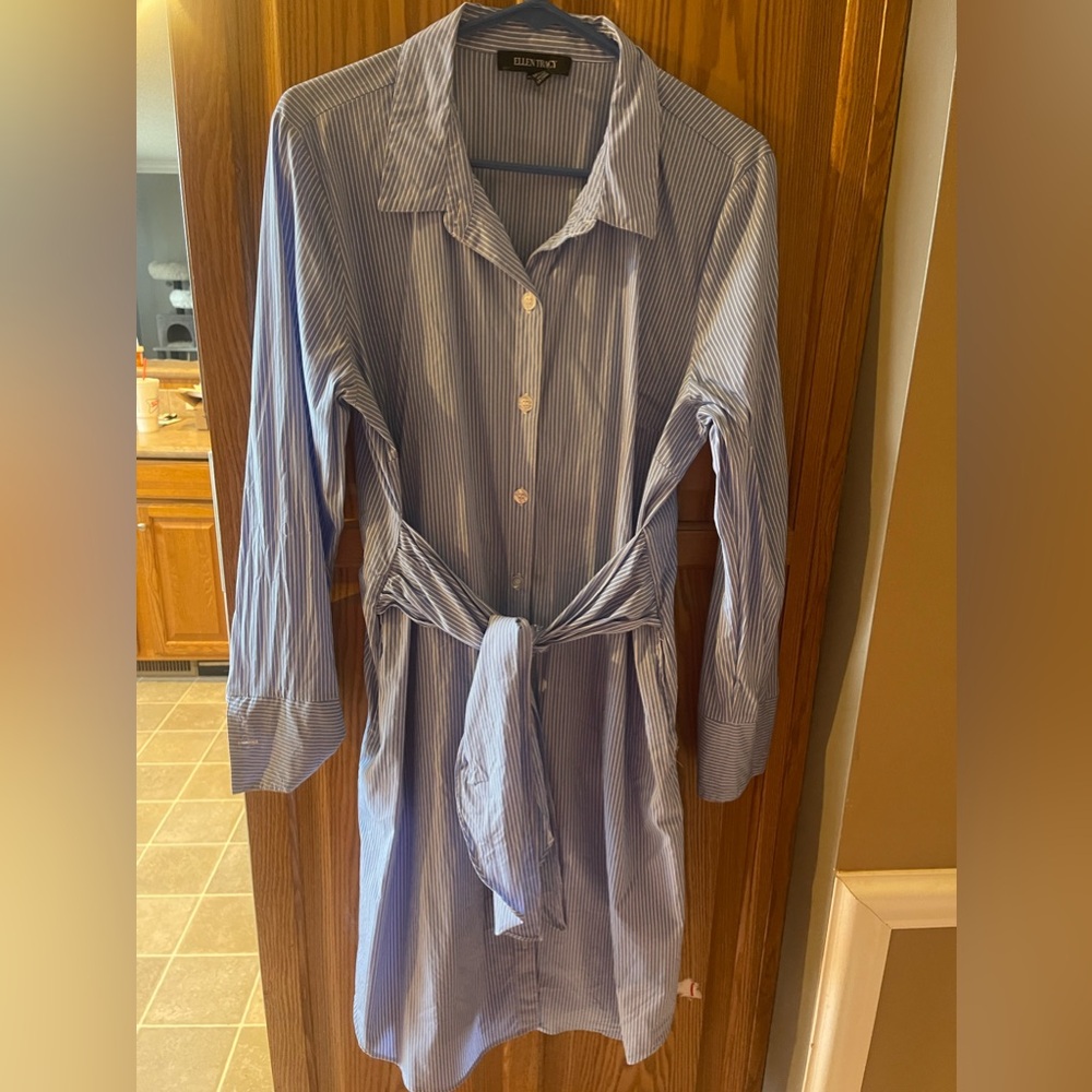 Ellen Tracy TIE WAIST SHIRTDRESS IN BLUE
